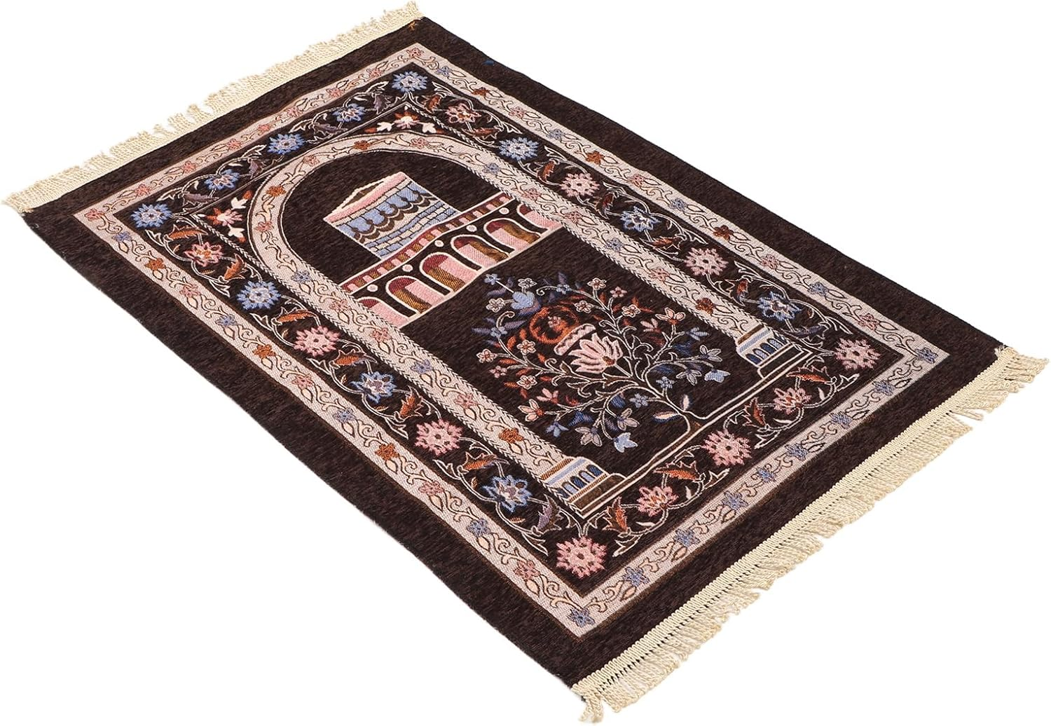 Prayer Rug, Multipurpose Prayer Mat Exquisite Tassel Thick Ethnic Style for Bedrooms for Offices (Deep Coffee Color) - Deep Coffee Color image number 3