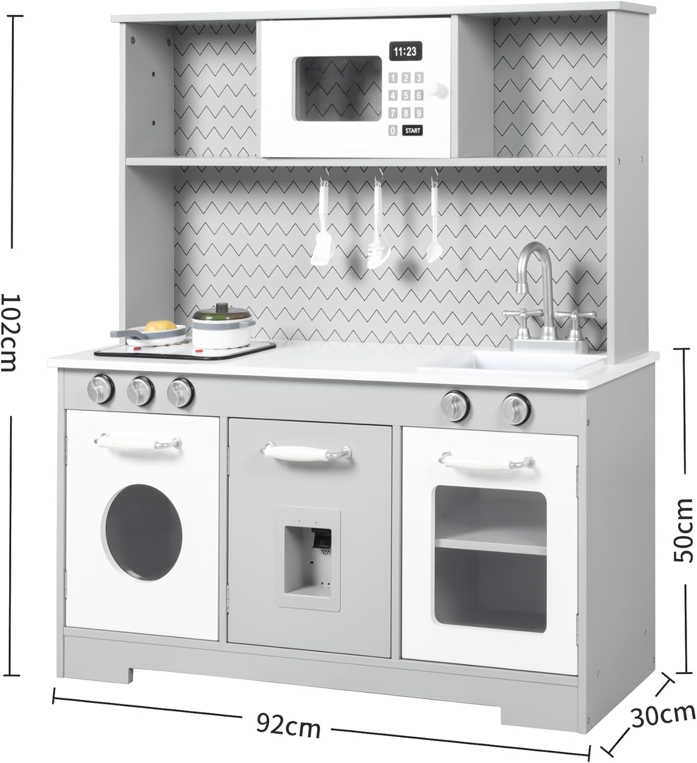 Bopeep Kids Kitchen Playset, Wooden Pretend Play Kitchen, Sink, Faucet, Stove, Microwave, Oven, Utensils, Sweet Accessories, Boys Girls, Grey image number 2