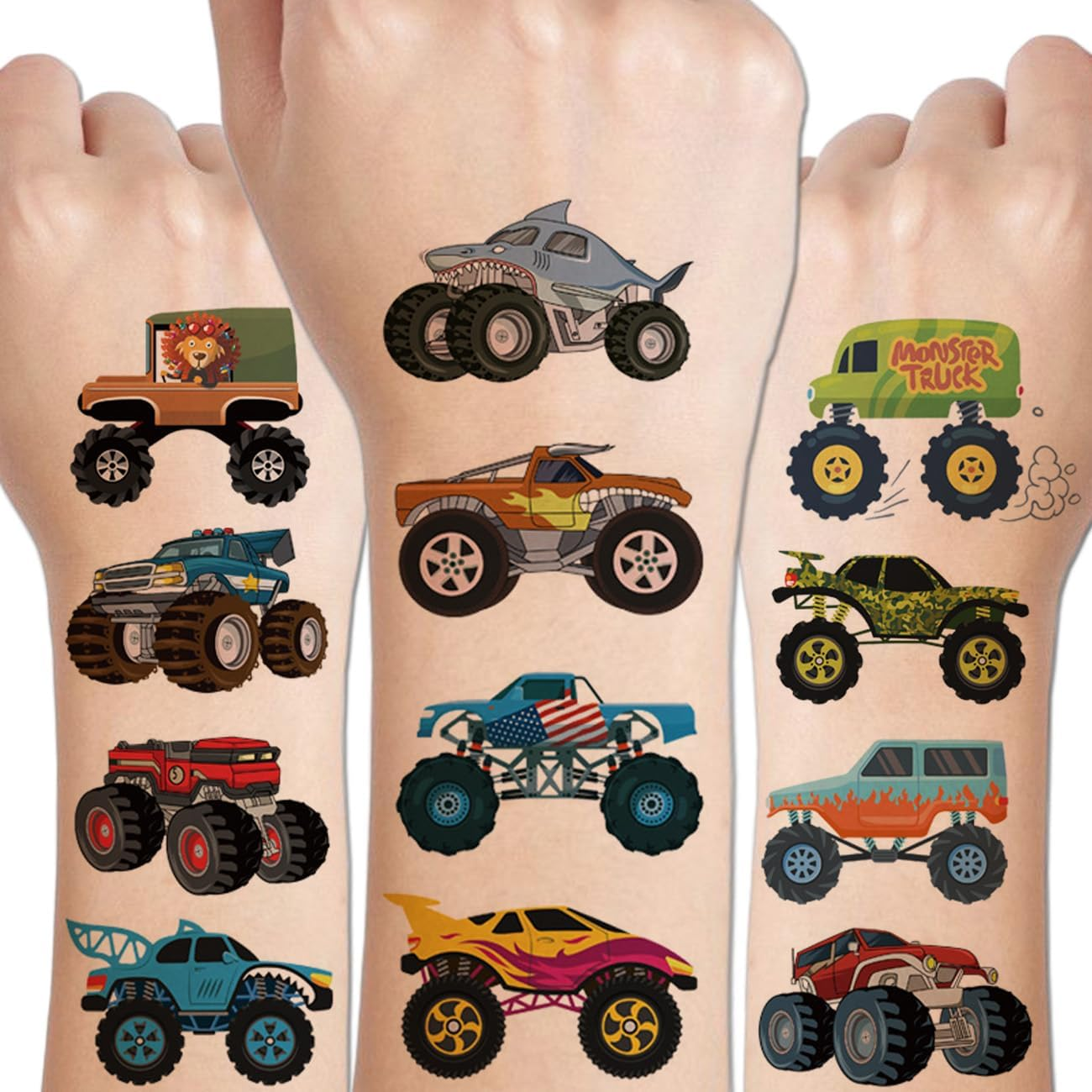 Monster Truck Birthday,Monster Truck Temporary Tattoos for Kids Party Supplies - 10 Sheets Monster Truck Tattoos for Boys Birthday Party Favors Goodie Bag Fillers image number 5