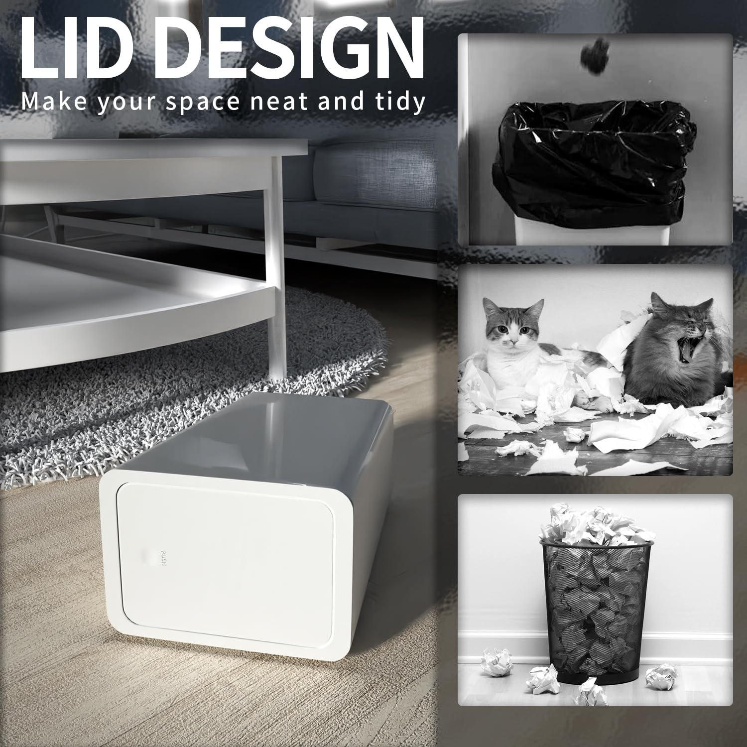 2 Pack Bathroom Trash Cans with Lid, 10 Liter/ 2.6 Gallon Slim Garbage Can, Small Trash Bin Waste Basket with Pop-Up Lid for Kitchen, Bedroom, Living Room, Office (2 Pack, White)