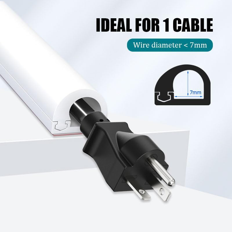 1M White Silicone Cable Trunking - Soft Cable Raceway Cover for Wall & Desk, Cord Hider Organiser for Tv/Home/Office, Wire Management System for Extension Cords & Electronics image number 4