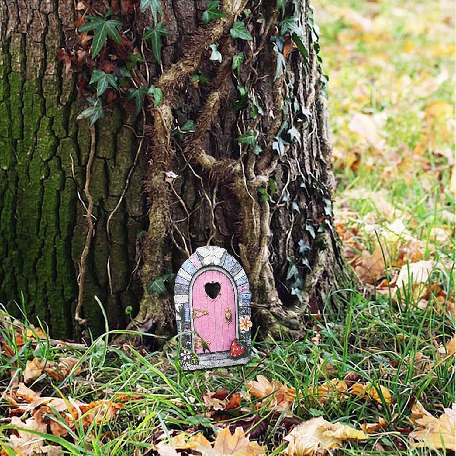 Fairy Door,Wooden Fairy Door - Adorable Fairy Garden Atures, Garden Ornaments Decoration for Fairy Home, Tree Trunk image number 6