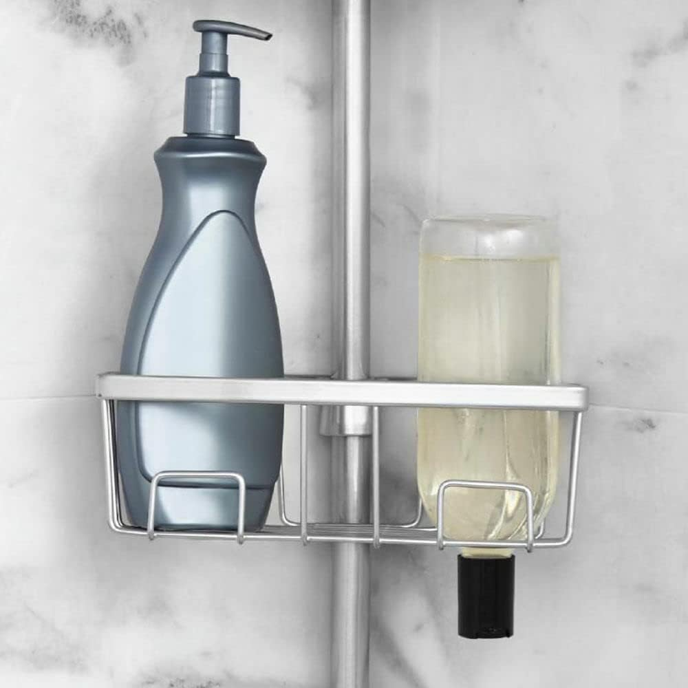 SOQ 4 Tier Shelf Corner Bathtub Shower Caddy Luxury Telescopic Metal Spring Tension Pole, Adjustable 201-266CM (Silver) image number 1