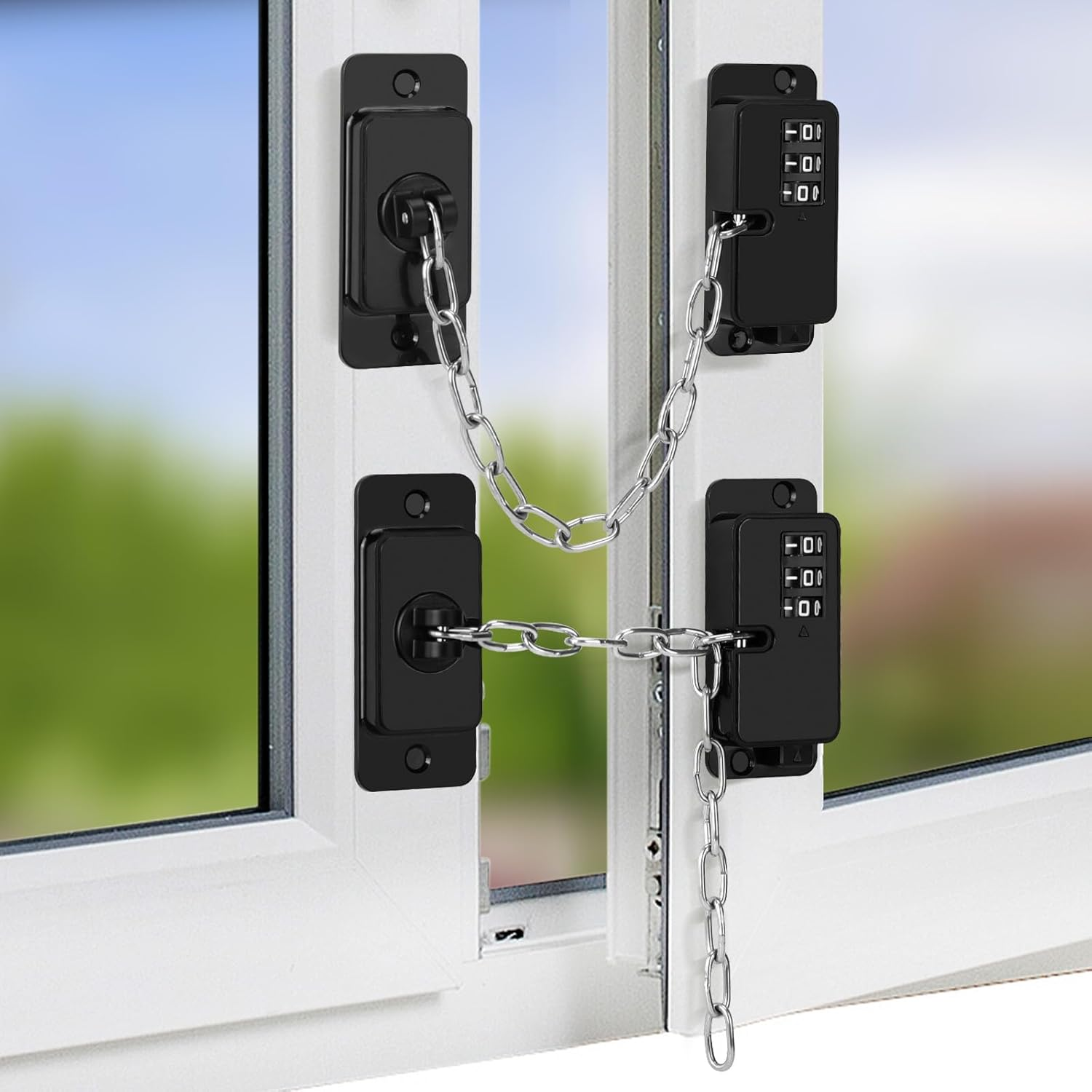 2 Pack Window Restrictor Child Safety Locks for UPVC and Wooden Windows, Newbinn Adjustable Window Safety Locks for Child Pets Cat Safety, No Drilling Fridge Refrigerator Locks with Keys, Black