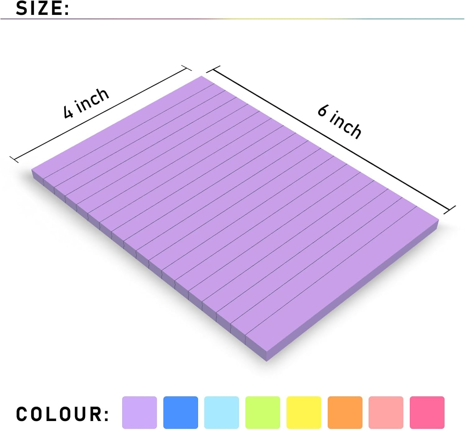 8 Pads Lined Sticky Notes 4X6 Inches,Bright Colors Self-Stick Pads, Solid Color Premium Sticky Pads,Easy to Post for Home, Office,School, Notebook, 45 Sheets/Pad-Bright Lined image number 7