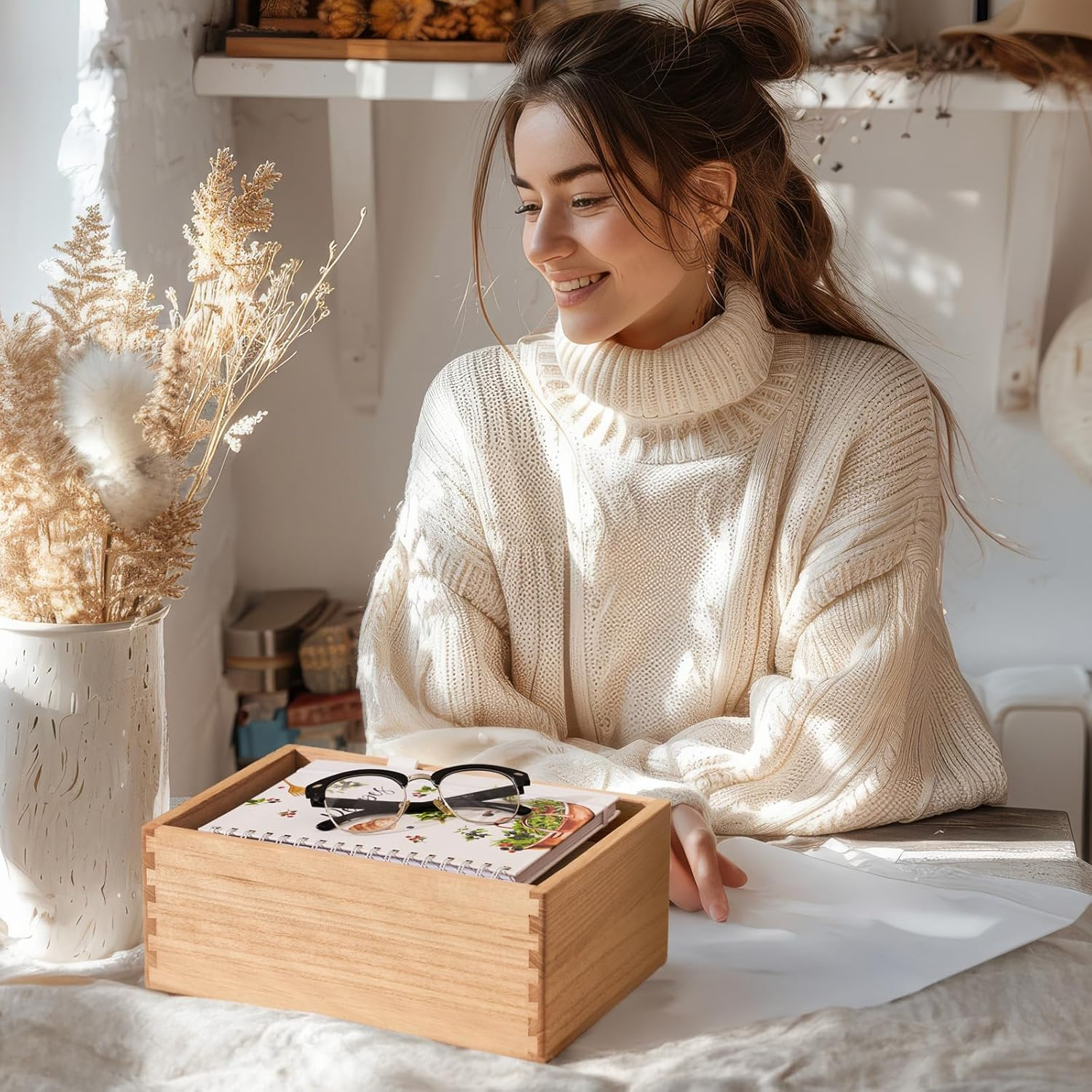 KIRIGEN Wood Storage Box Organizer with Lid - Decorative Boxes for Crafts, Sewing, Keepsake, Memory - Wooden DIY Storage Box Stash Jewelry - Wooden Boxes for Home Office Storage (SNH-NA) image number 4