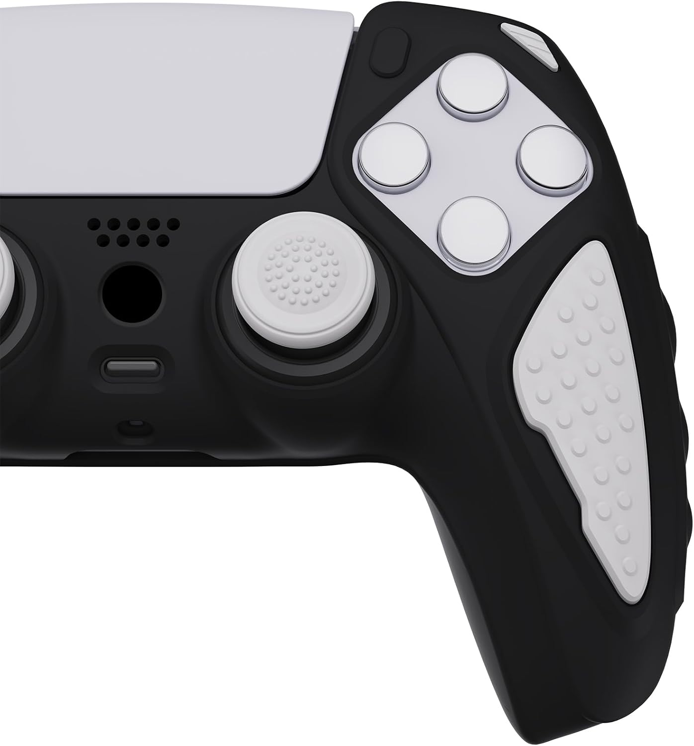 Playvital Knight Edition Black & White Two Tone Anti-Slip Silicone Cover Skin for Ps5 Controller, Soft Rubber Case for Ps5 Wireless Controller with Thumb Grip Caps - Black image number 6