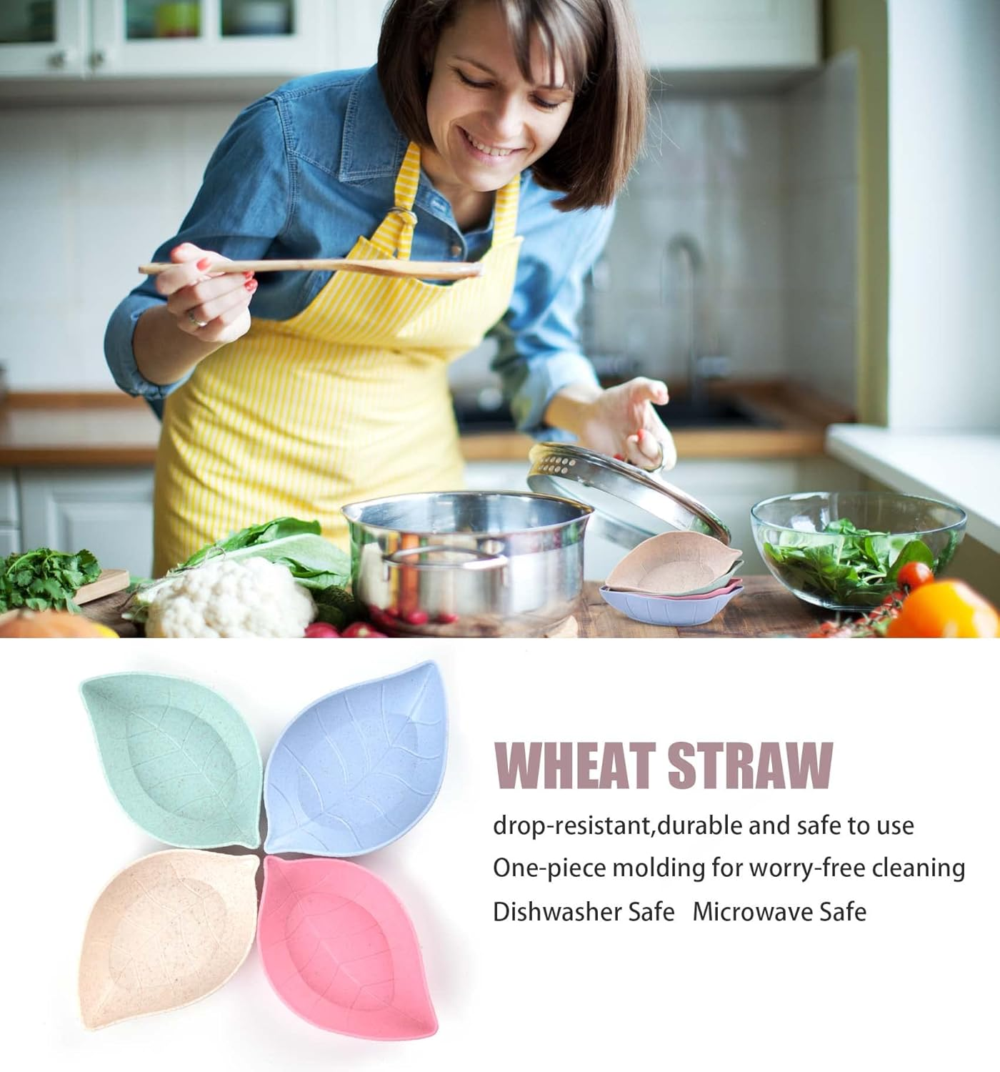 BWLAND Wheat Straw Leaf Shape Sauce Dishes, 4 PCS, Green, Pink, Beige, Blue, Dipping Sauce Bowls for Ketchup, Appetizers, Condiment, Snack, Honey Mustard image number 5