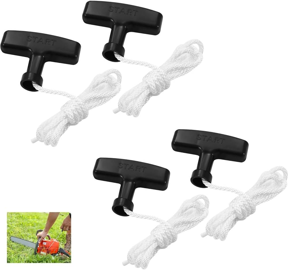 Lyhaogao 4 Pack Universal Lawn Mower Pull Cord Replacement Kit with T Handle Heavy Duty Starter Rope for Generators, Trimmers, Lawn Mowers Grip, Easy to Install, Durable Nylon Construction image number 6