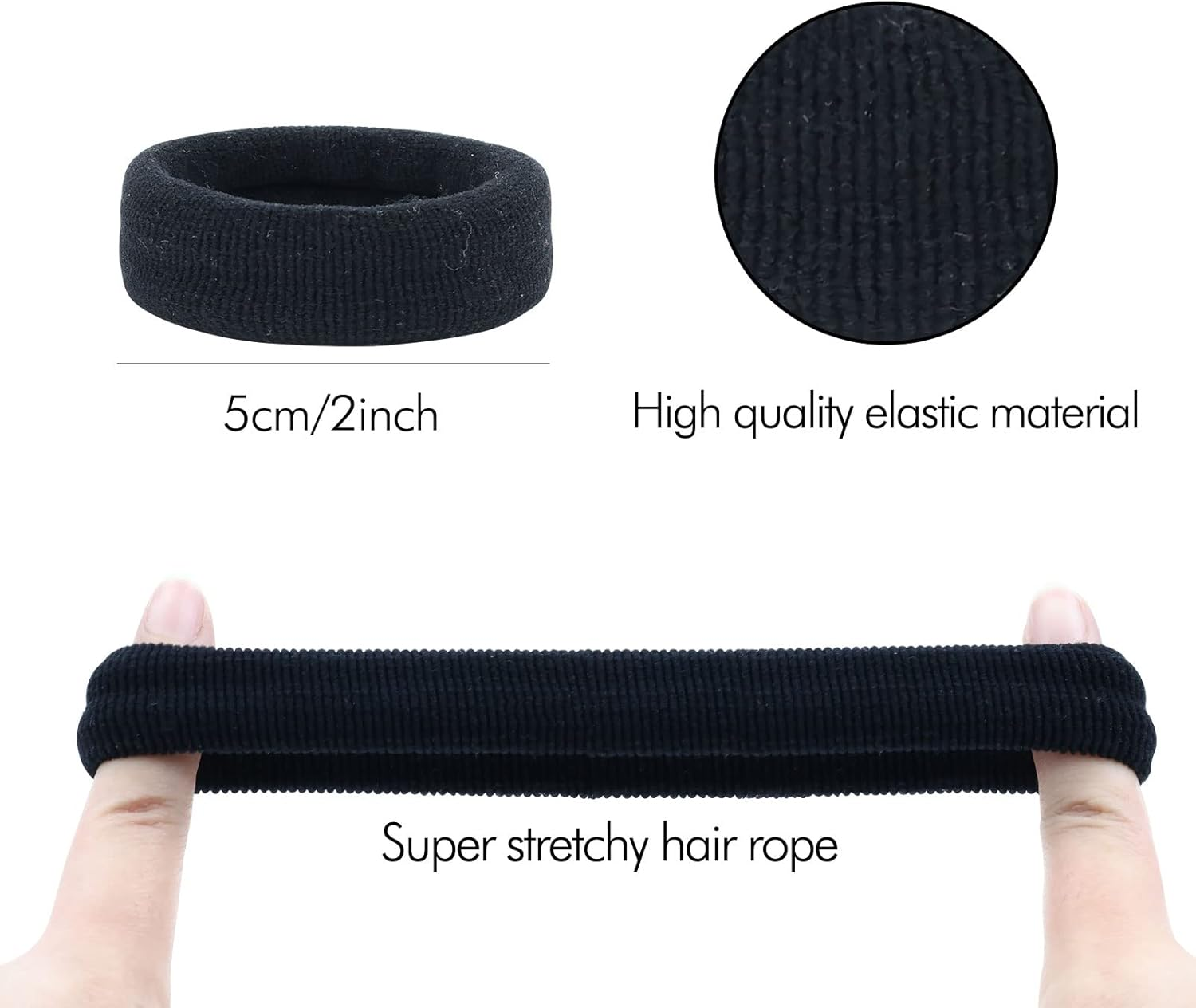 20 Pack Black Terry Cloth Knit Stretchy Elastic Wide Thick Hair Ties Scrunchies Elastics Hairbands Rubber Hair Bands Ties Ring Ponytail Holder Ponytail Twist Hair Accessories for Women Girl image number 2