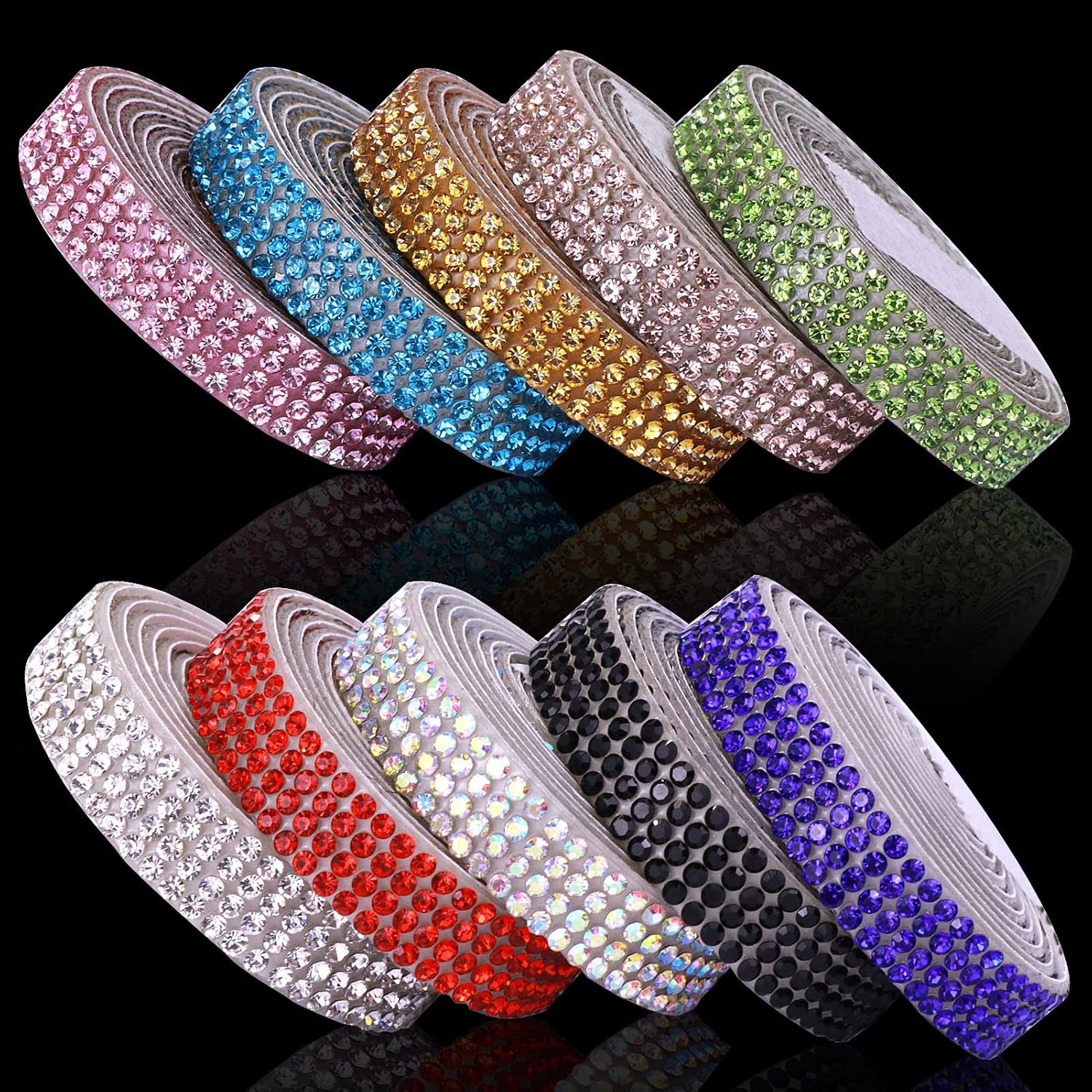 10 Rolls Self Adhesive Rhinestone Ribbon Crystal Diamond Sticker Bling Ribbon DIY Decoration with 2 Mm Rhinestones for DIY Arts Crafts,Wedding Party Decor,Car Phone Decoration.(Each Roll 1 Yard) image number 5