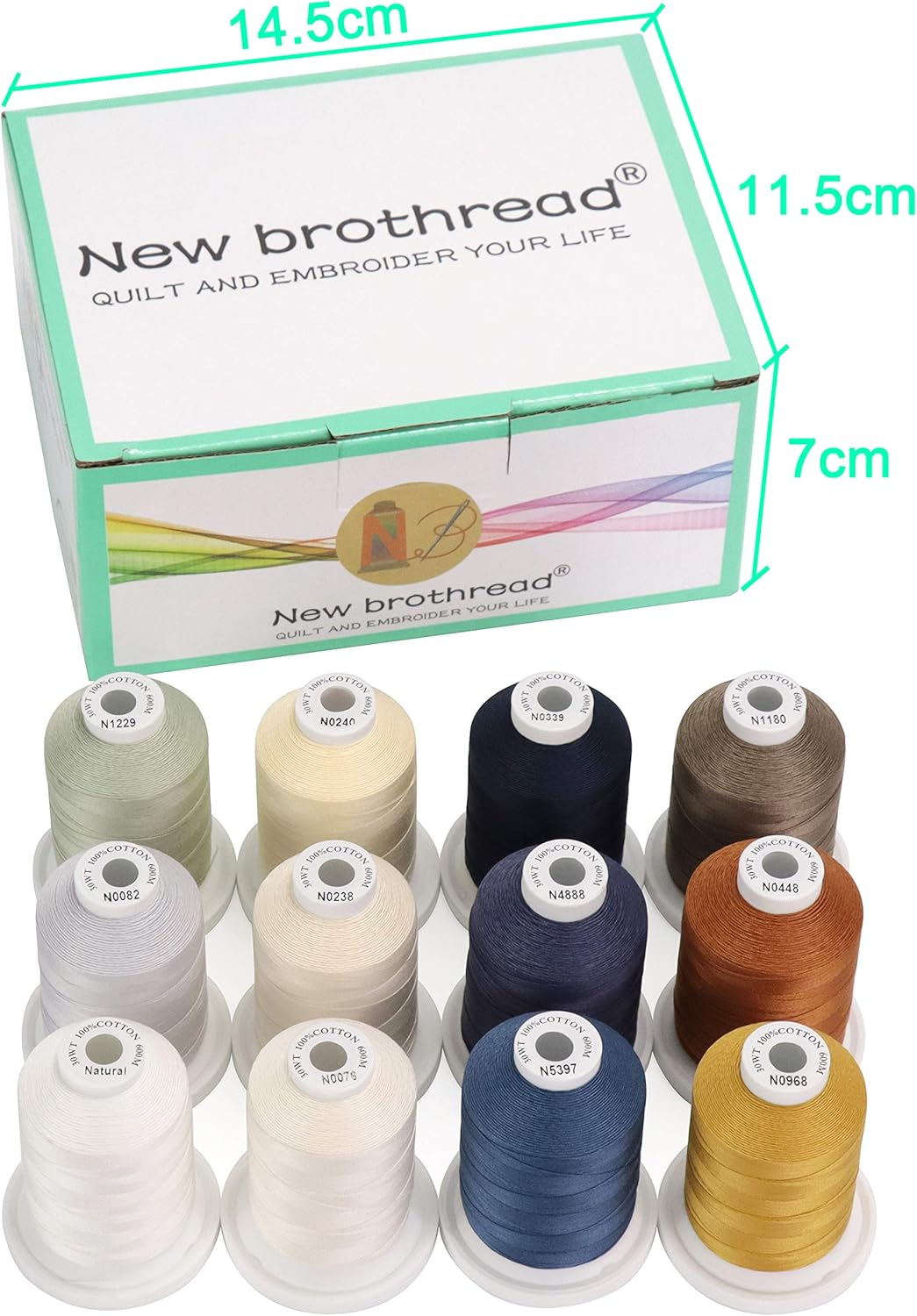 New Brothread 12 Neutral&Jean Colors Multi-Purpose 100% Mercerized Cotton Threads 30WT(50S/3) 600M(660Y) Each Spool for Quilting, Sewing and Embroidery - 24 Basic Colors image number 4