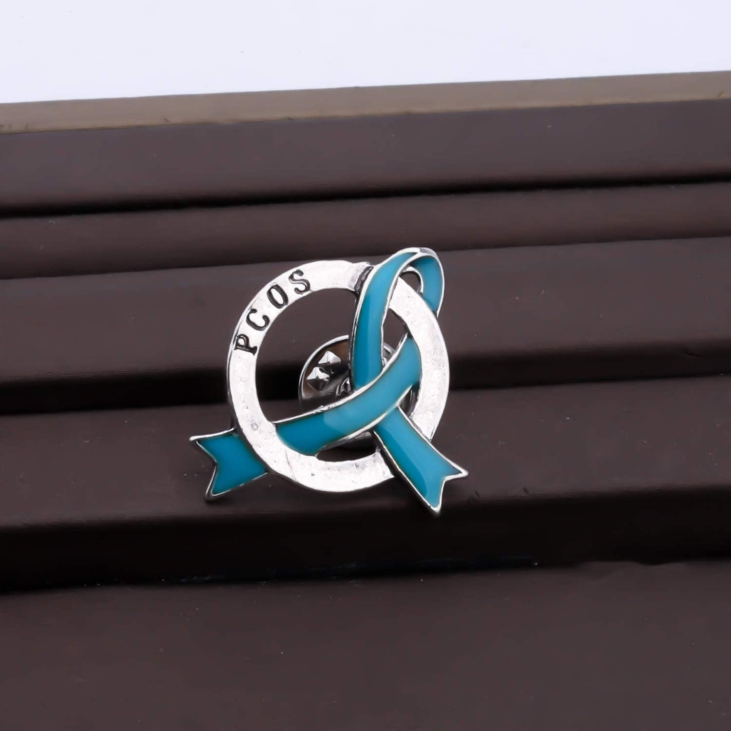 CENWA PCOS Gift Polycystic Ovary Syndrome Gift Teal Awareness PCOS Ribbon Pin PCOS Awareness Jewelry image number 2