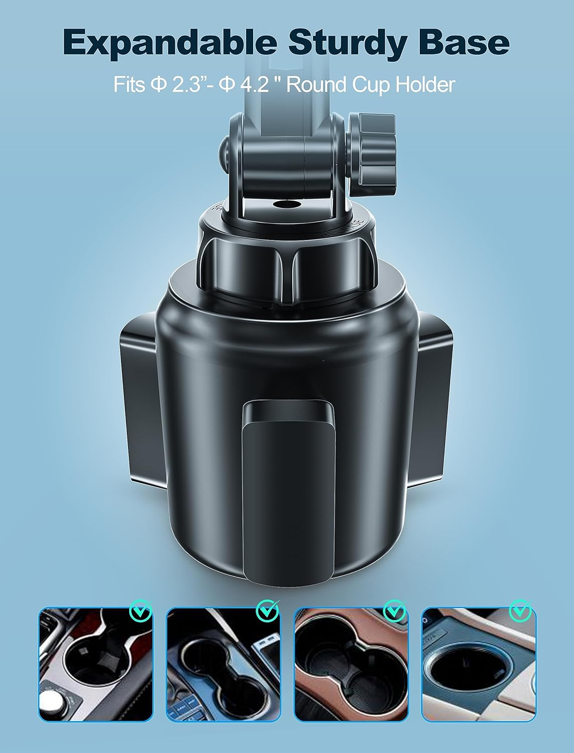 TOPGO TP-TD-03 Cup Holder Phone Holder, [No Shaking & Stable & Adjustable Pole] Car Cup Holder Phone Mount, Cell Phone Cradle for Iphone 14, Samsung and More Smart Phone(Black),11 Inch image number 3