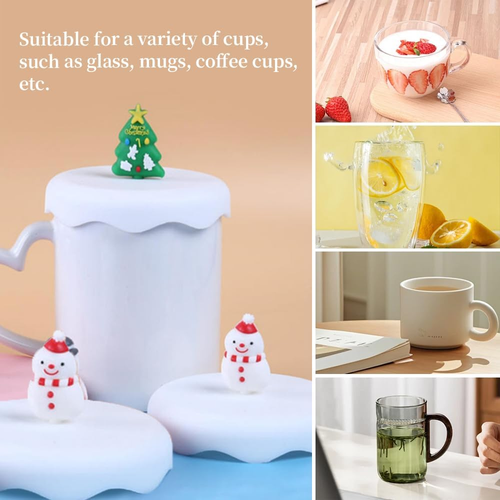 MUWINC Silicone Lids - Pack of 4 Universal Snowflake White Covers for Cups, Glasses & Tins (8Cm Inner Diameter) image number 3
