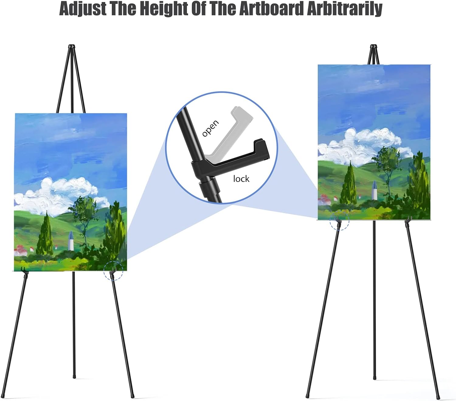 Easel Stand for Display, Aredy 63" Portable Painting Easel, Lightweight Metal Easels for Painting Canvas, Wedding Sign (2 Pack)