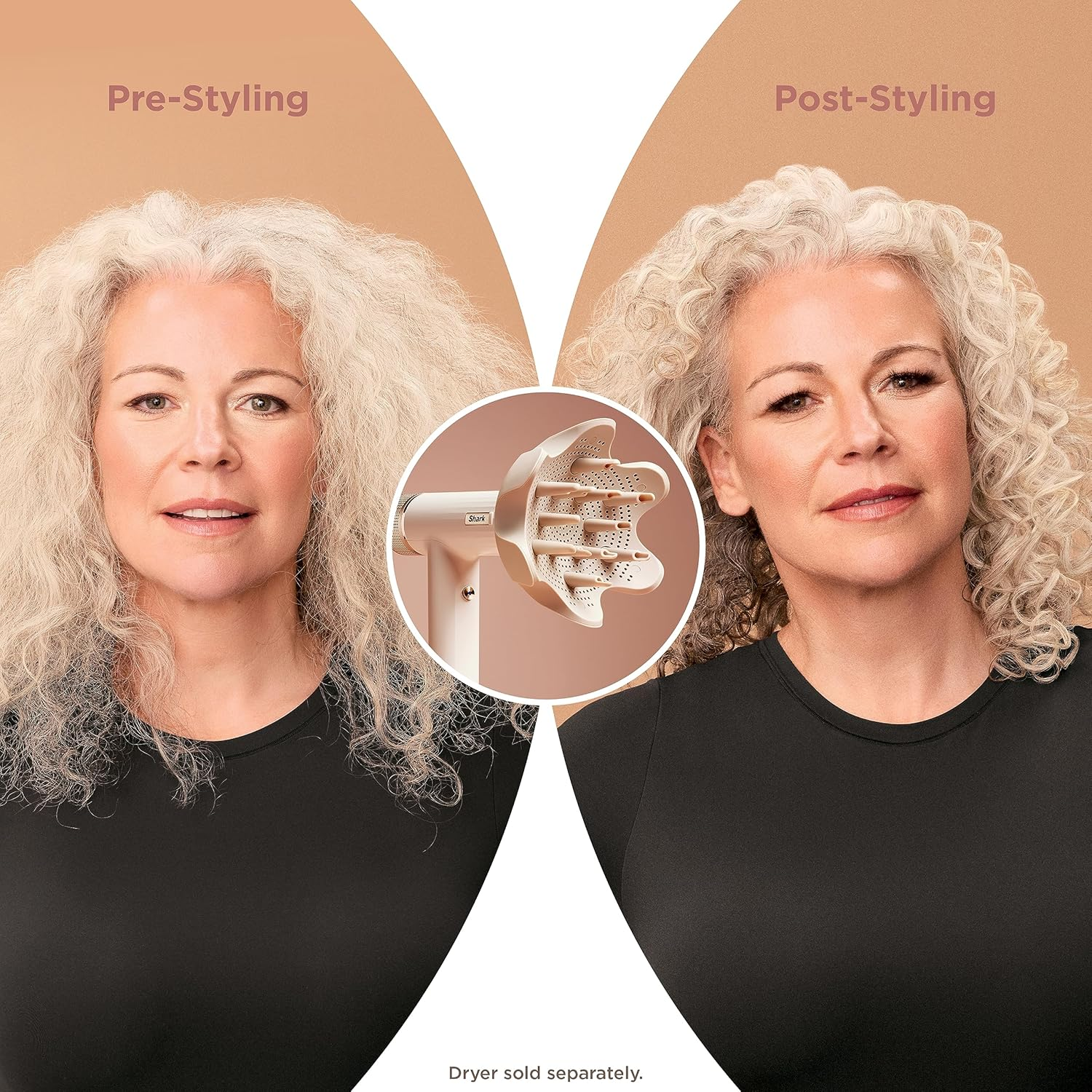 Shark XSKHD3DA Speedstyle Defrizzfast Diffuser, Attachment for Shark Speedstyle Blow Dryers, Styling Tool for Wavy, Curly, & Coily Hair, Define Natural Curls, Extendable Prongs, Stone image number 6