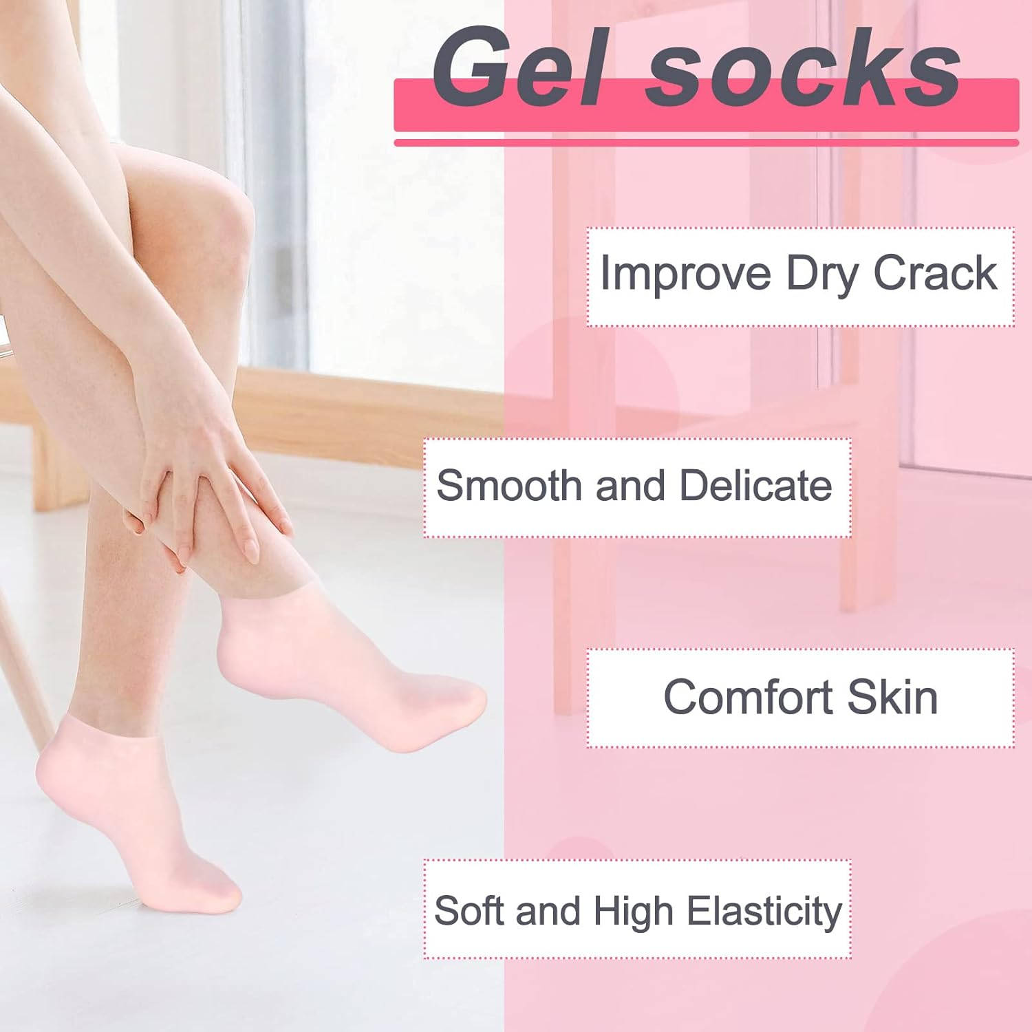 SATINIOR 3 Pairs Silicone Socks for Dry Cracked Feet Women Foot Therapy Spa Pedicure Silicone Sock Repairing Silicones Moisturizing Socks for Softening Rough Skin(Medium)