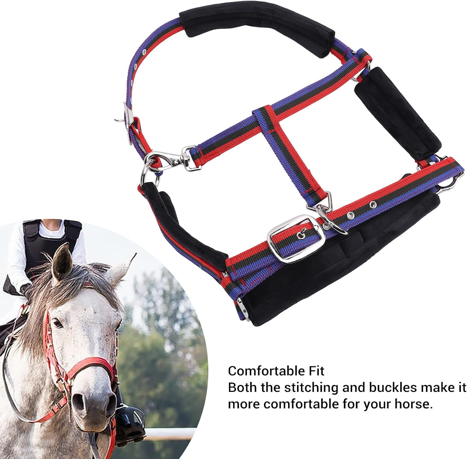 Horse Halter, Nylon Horse Halter, Adjustable Chin & Throat Snap Halters for Horses, Stylish Comfortable Horse Halter for Training, Equestrian Supplies image number 3