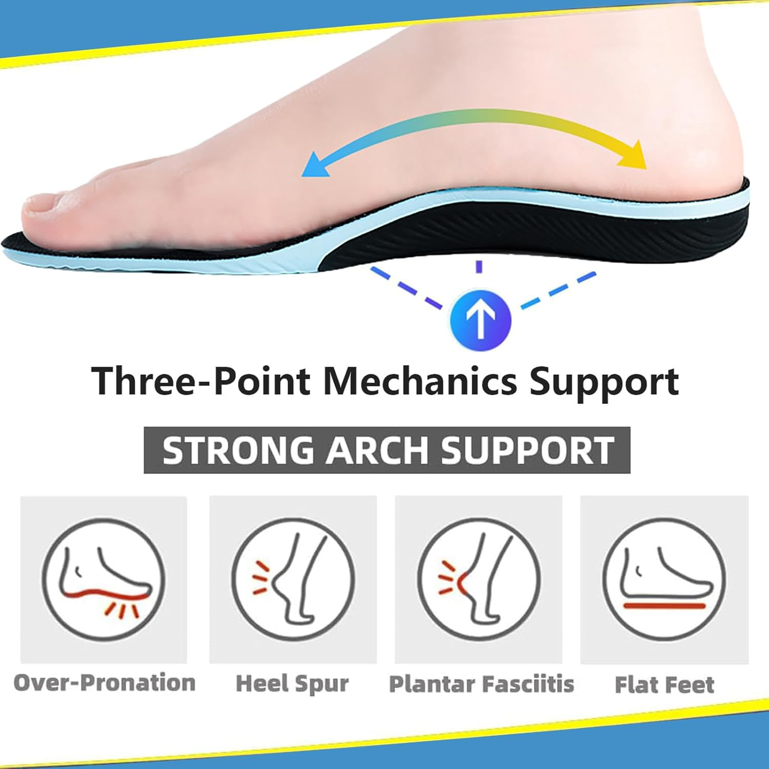 Anti-Fatigue Arch Support Insoles Orthotic Insoles with Arch Support Full Length Heel Seats Gym Insoles Pain Relief Running/Gym/Work (40.5-41.5)