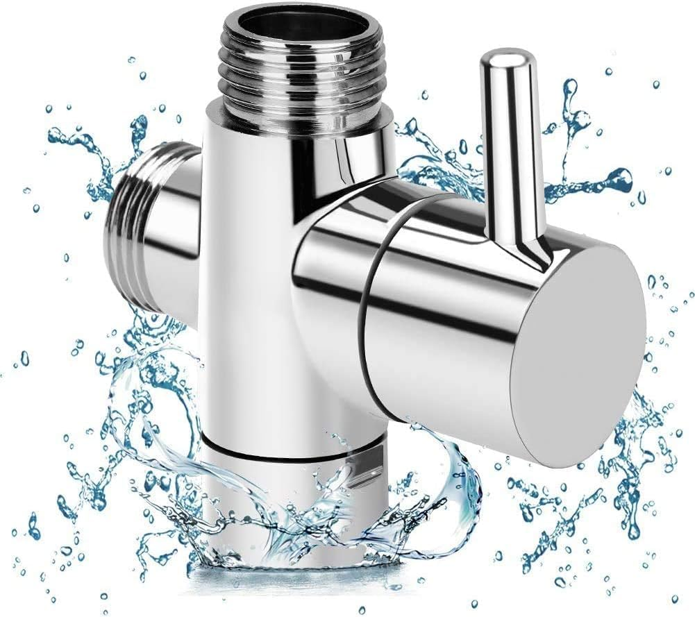 LYSAIMG Metal T-Adapter with Shut-Off T Valve,T Shape Valve for Shower Splitter Diverter,3-Way Connector,For Handheld Toilet Bidet Spray Bathroom image number 1