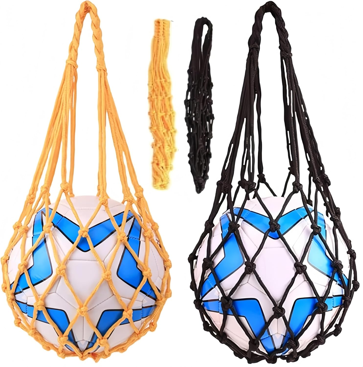 2 Pack Sports Ball Bag,Basketball Net,Soccer Football Mesh Storage, Carry Bag for Holding Basketball,Soccer, Volleyball(Black,Yellow) image number 1