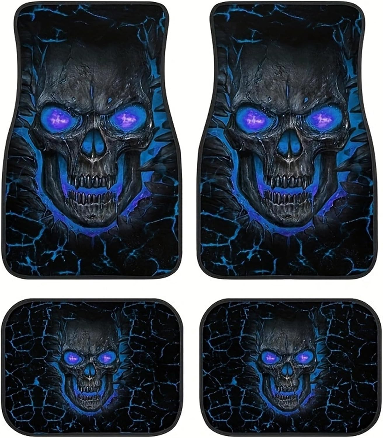 Automotive Floor Mats, Universal Fit All Weather Car Carpet Full Set, Halloween Skeletons Skull Butterfly Bats Printed Floor Mats Rugs Decor for Sedan, Suvs, Truck, Vans (Purple-Butterfly)