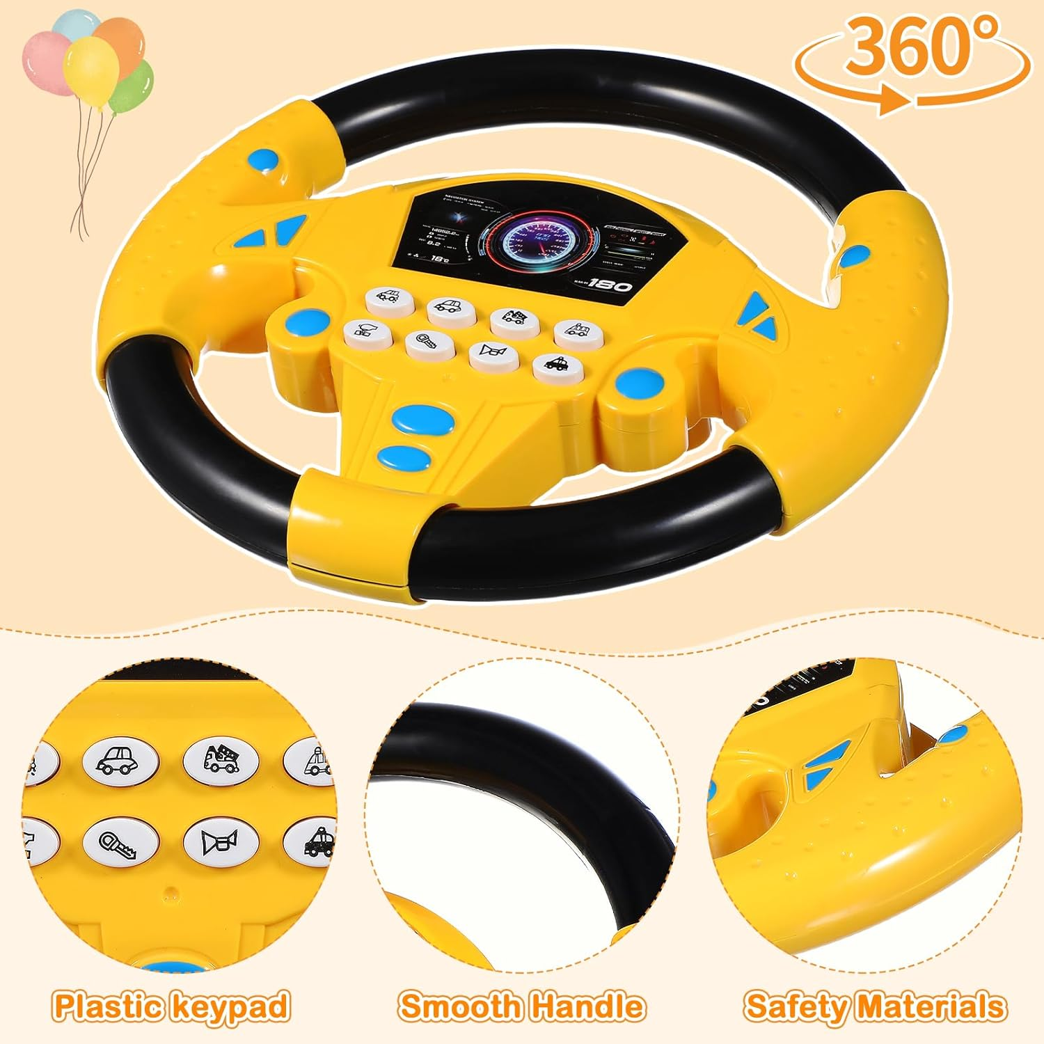 TOYANDONA Steering Wheel Toy for Kids Toy Steering Wheel Simulated Driving Controller Electric Early Learning Educational Toy Pretend Driving Seat for Children Boys and Girls image number 5
