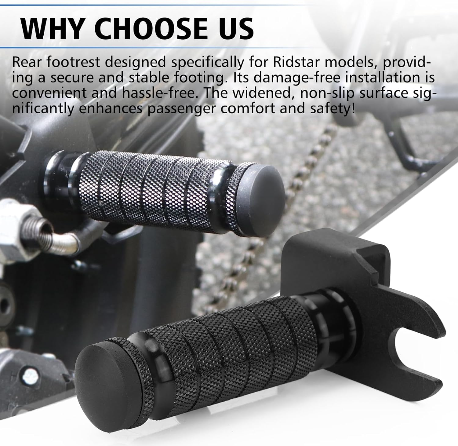 Upgraded Passenger Foot Pegs for Ridstar Q20/ Q20 PRO/ H20 PRO/ H26 PRO, Non-Foldable Non-Slip Passenger Footrest Pegs with Mount Bracket, Rearsets Foot Rest image number 5