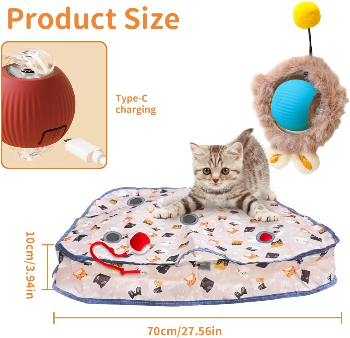 Pnxdeobxl Interactive Pet Toy Balls Set with Mat Mouse Catcher Game for Cats and Dogs 2 Toy Balls Obstacle Avoidance 360&deg; Rotation USB Rechargeable image number 1