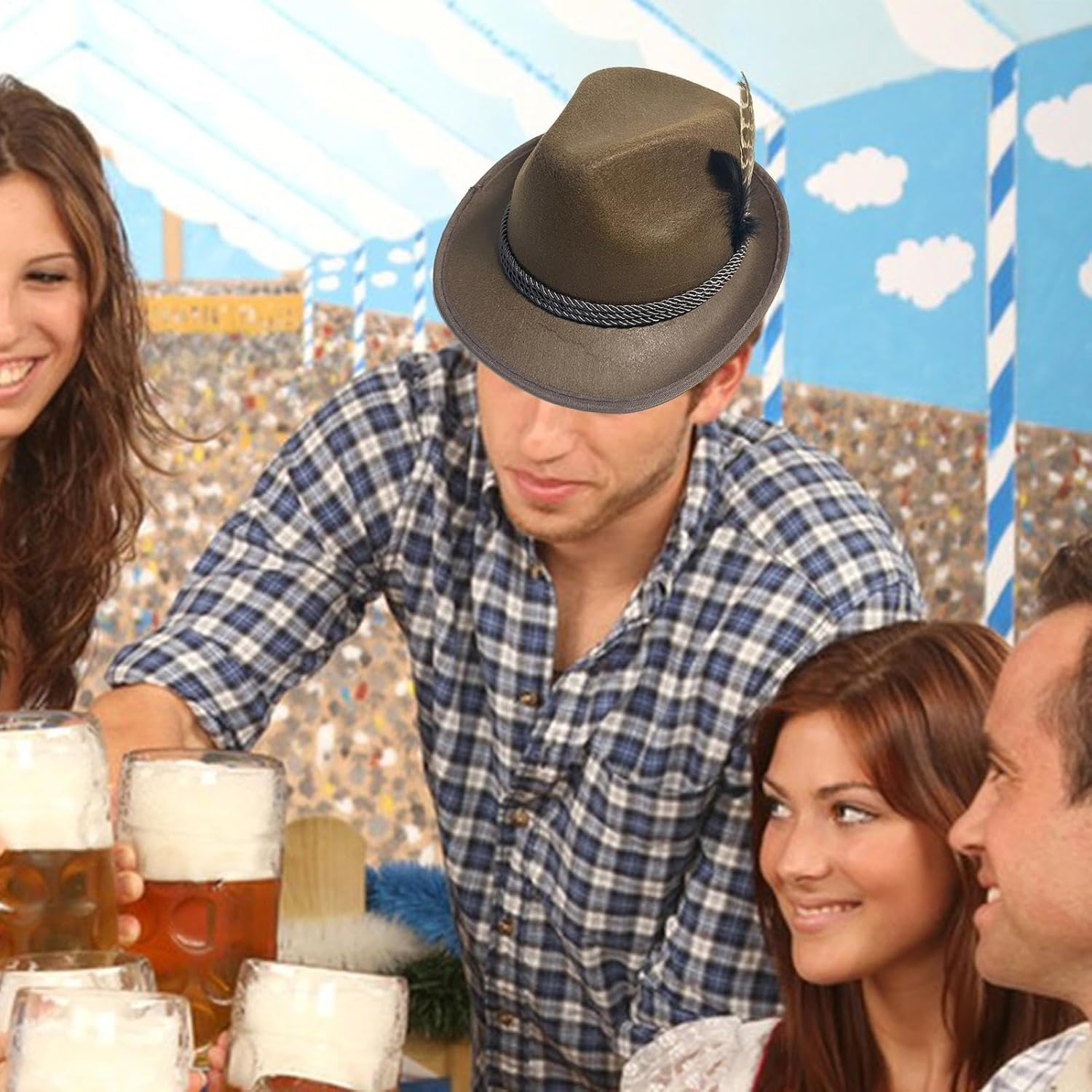 German Oktoberfest Bavarian Hat, Men Alpine Fedora, Oktoberfest Soft Hat with Feathers | Party Costume with Alpine for Adult | Bavarian Hats