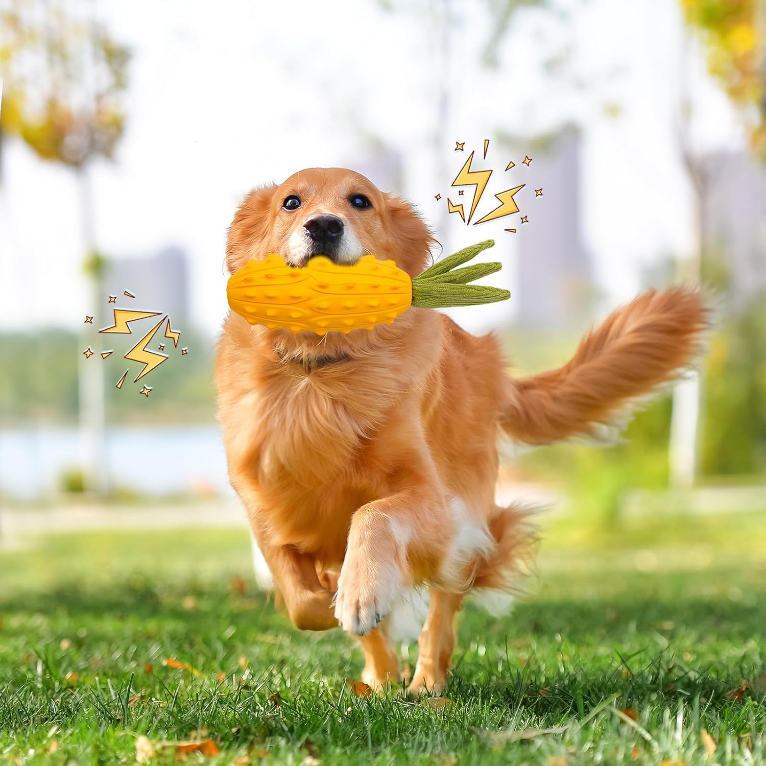 LIFLIX Squeaky Dog Toys, Durable Dog Chew Toys, Strong Tough Dog Toy with Natural Rubber, Teething Chew Toys for Small Medium Large Dogs, Kiwano Horned Cucumber Shape image number 5