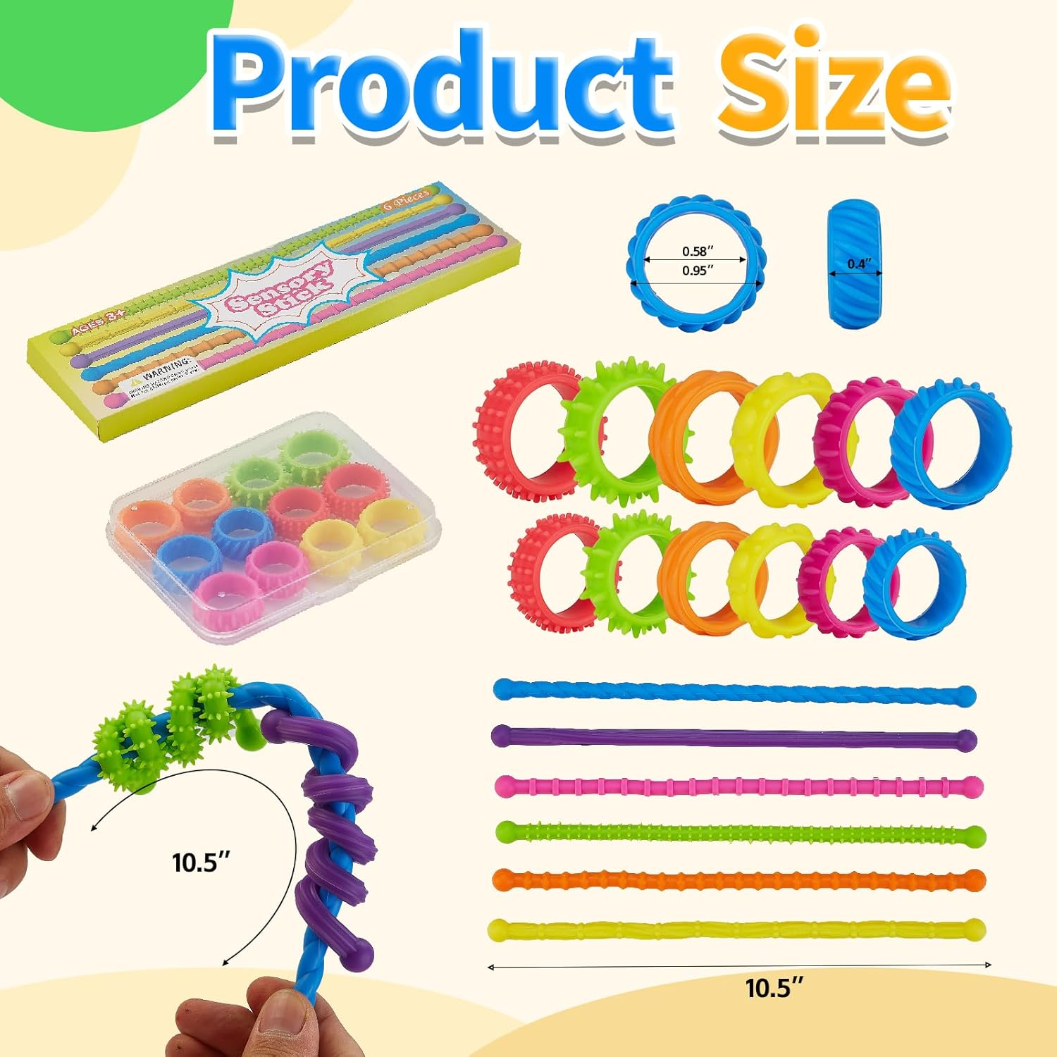 18 Pack Fidget Toys Kids Sensory Rings, Textured Stretchy String, Sensory Toys for Kids with Autism - Quiet Anxiety Fidgets for Classroom image number 3