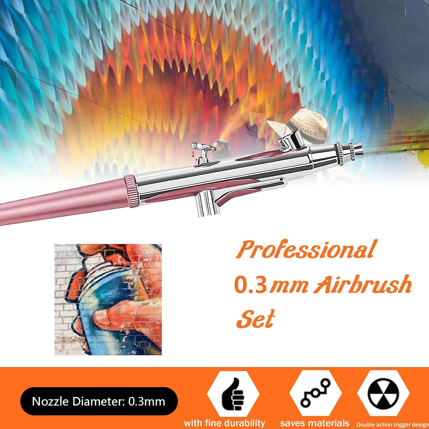 Airbrush Kit Portable Airbrush Accessories Air Brush Kit with Air Compressor 0.3 Mm Needles Air Brush Gun Set for Painting,Model,Cake Decorating，Makeup，Nail Art (Pink -0.3 Nozzle)