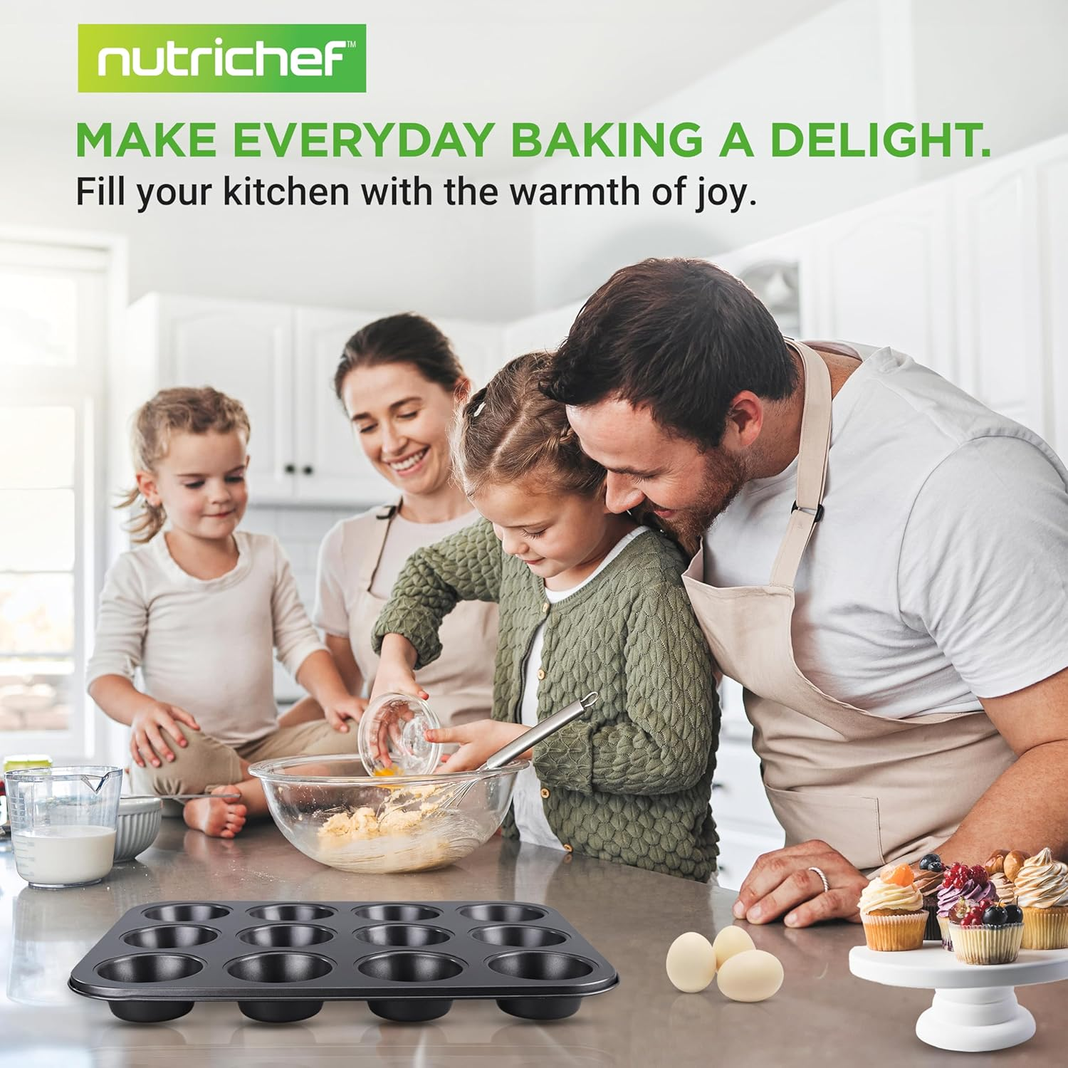 Nutrichef 13&rdquo; Non-Stick Muffin Baking Pan - Premium Dark Gray Carbon Steel Bake Tray, Commercial Grade Restaurant Quality Metal Bakeware - Dishwasher Safe