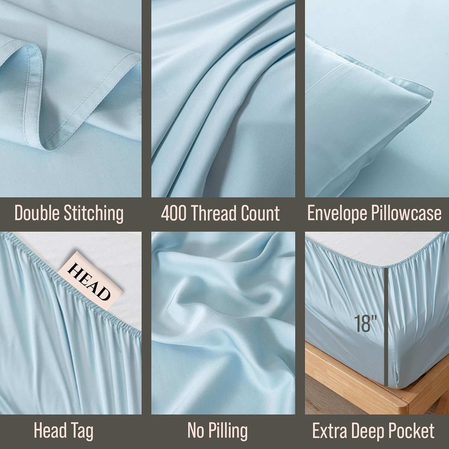 Split King Sheet Set | 100% Organically Grown Bamboo Viscose | Softer than Silk and Cotton | Cooling for Hot Sleepers | 2-18&rdquo; Extra Deep Pocket Fitted Sheets, Flat Sheet, 2 Pillowcases [Coastal Blue]