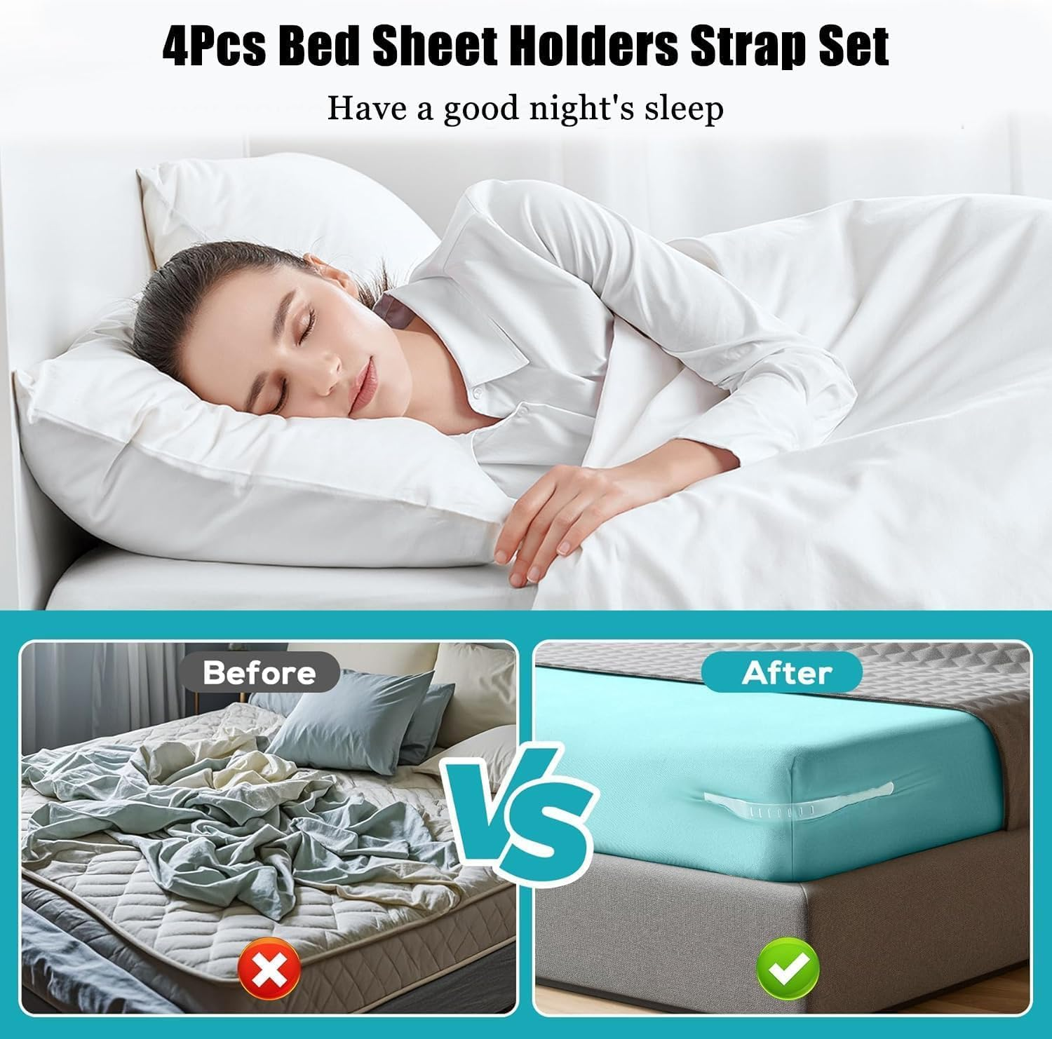 4Pcs Bed Sheet Holders Straps, Heavy Duty Bedsheet Corner Tightener Clips with Lock Strips, Bed Sheet Clips Fasteners, Secure Mattress Protectors and Bedding (Grey) image number 2