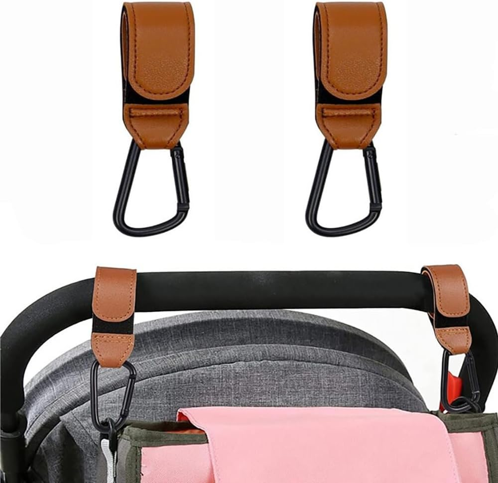 Custelen 2-Pack Universal Stroller Hooks | Adjustable Carabiner Clips for Bags - Carry up to 11 Lbs per Hook | Baby Essentials & Stroller Accessories (Brown) image number 3