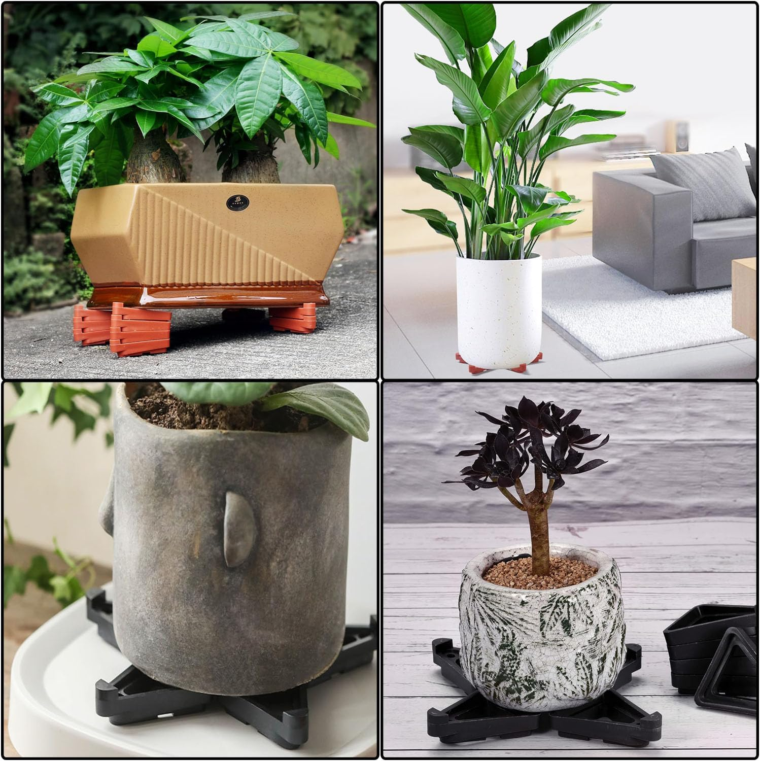 Mtxorvix 24 Pcs Plant Pot Feet, Pot Feet Plant Pot Toes Invisible Triangle Flower Pot Risers Pot Lifters Support PP Garden Flowerpot Risers for Indoor Outdoor Gardening Plant Container (Black) image number 2