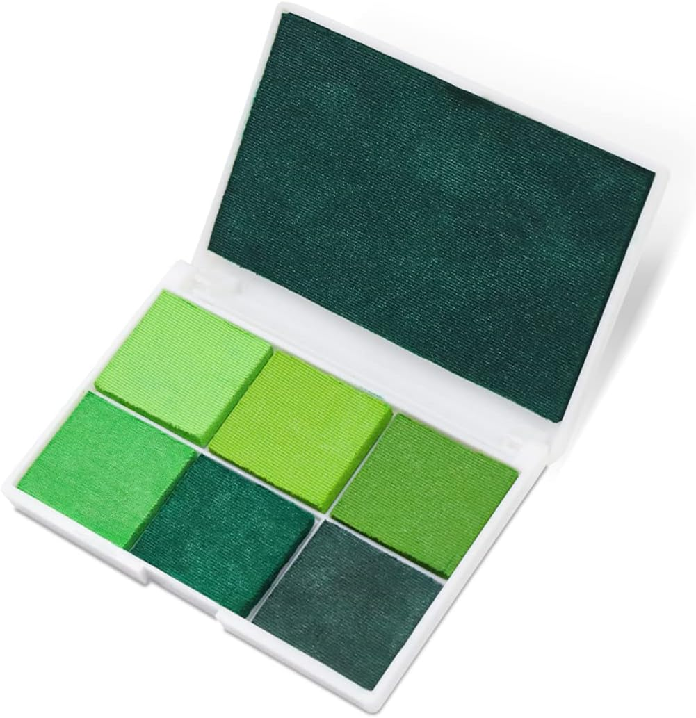 7 Colors Washable Ink Pad - Large & Small Sizes for Stamp, Finger, DIY Craft, Paper & Wood - Multi Colored Finger Ink Pad with Glitter (Green) image number 3