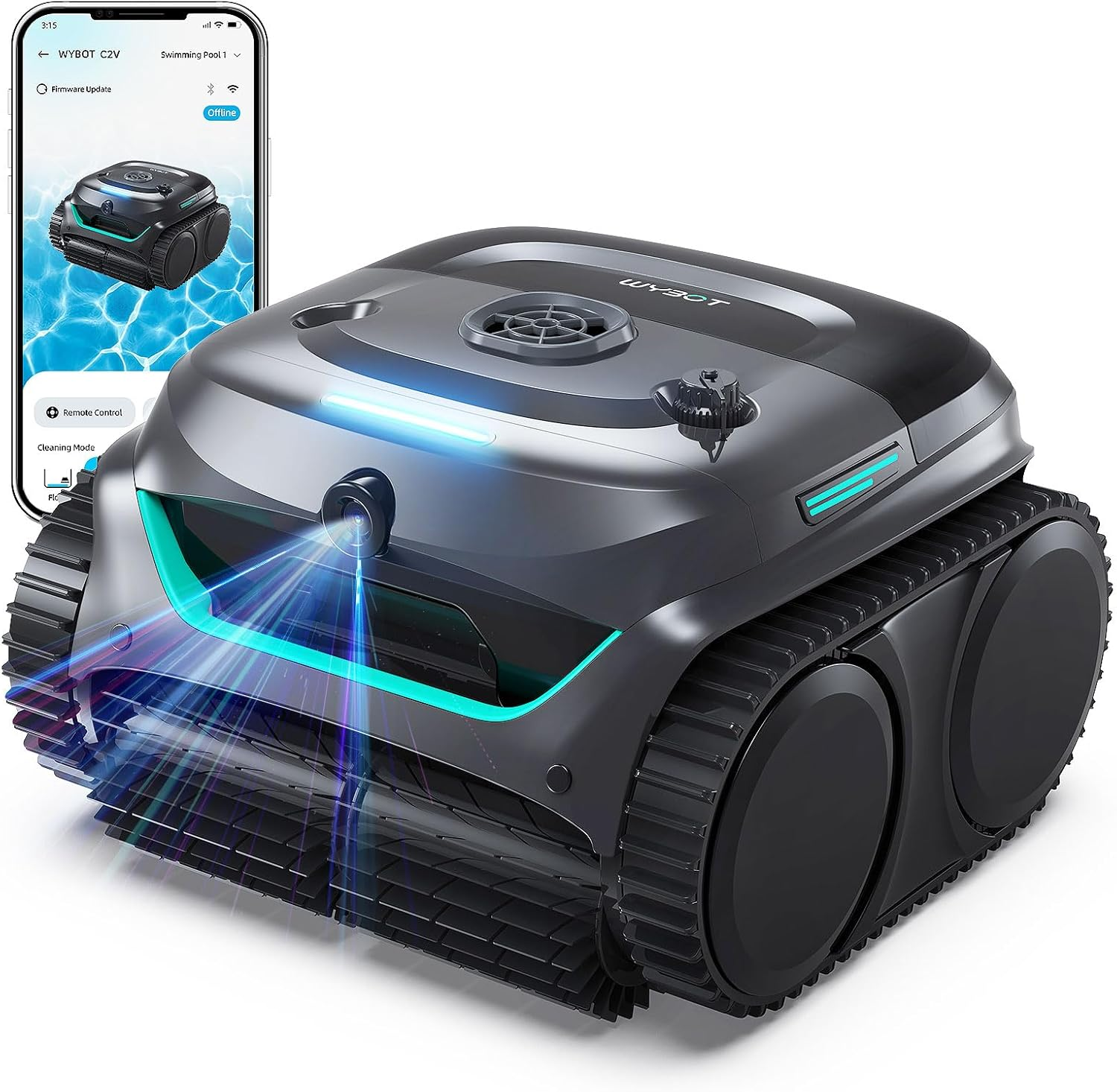WYBOT C2 Vision Cordless Pool Cleaner Robot for Inground Pools with AI Camera, 8 Mode Robotic Pool Cleaner, Utra-Fine Filtration, Powerful Suction, Wall Climbing, Waterline Cleaning, Black