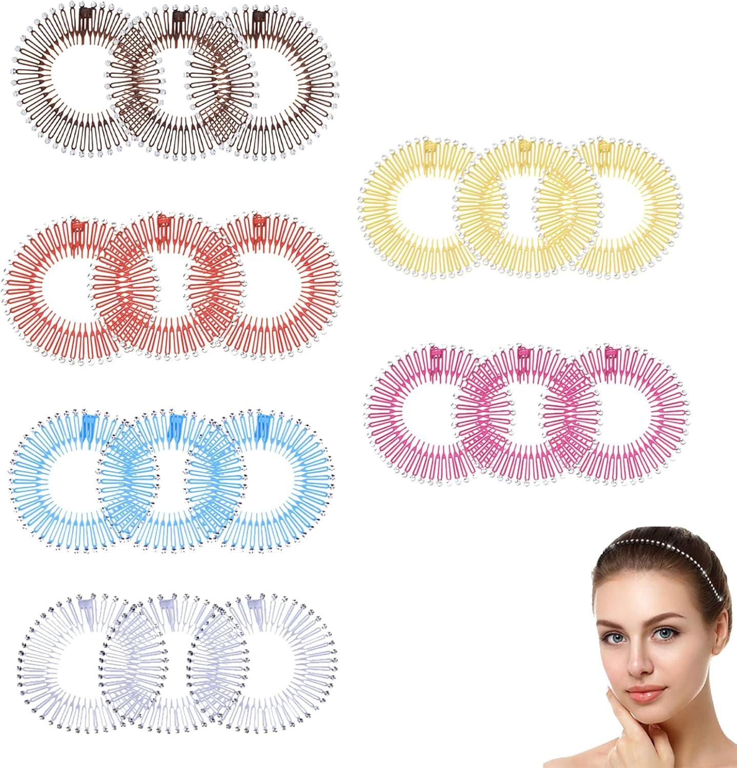 18 Pieces Full Circular Stretch Comb Flexible Plastic Circle Comb Stretch Hair Comb Headband Hair Band Holder for Women Girls 6 Colours