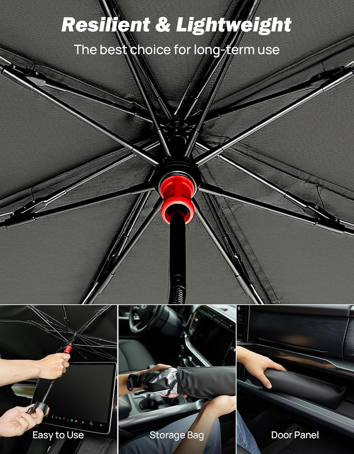 JOYTUTUS Windshield Sunshade Umbrella, Automotive Interior Sun Protection, Titanium Silver-Plated Coating Protect Car from Sun Rays & Heat Damage and Keep Cool, Spring Structure Edge image number 2