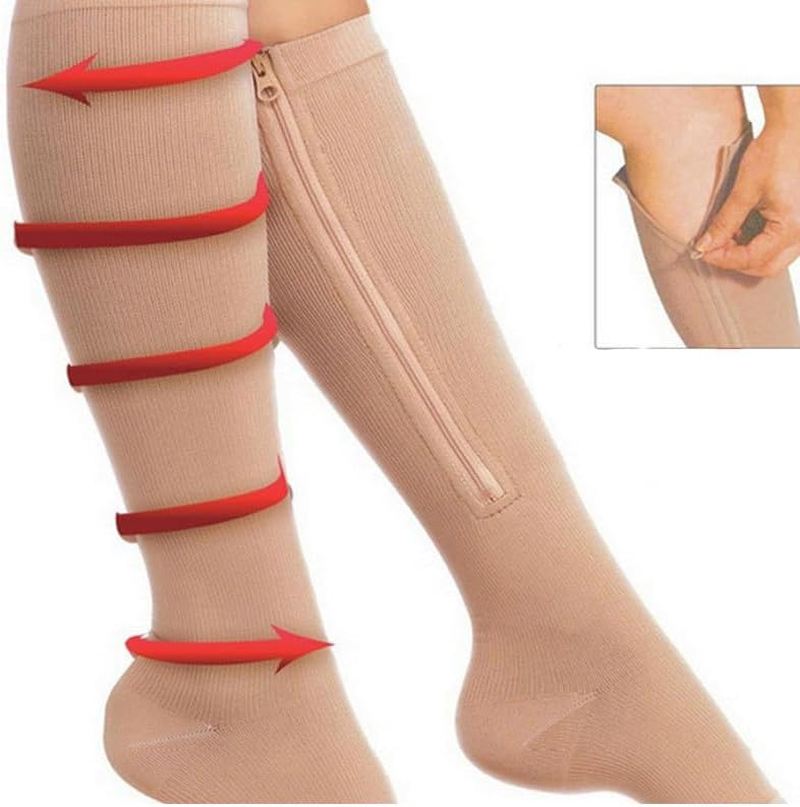 AIMALL Zip Compression Socks with Zipper, Open Toe Knee-High Leg Support Stockings for Swelling Relief, Varicose Veins, Travel & Sports, Unisex Design image number 2