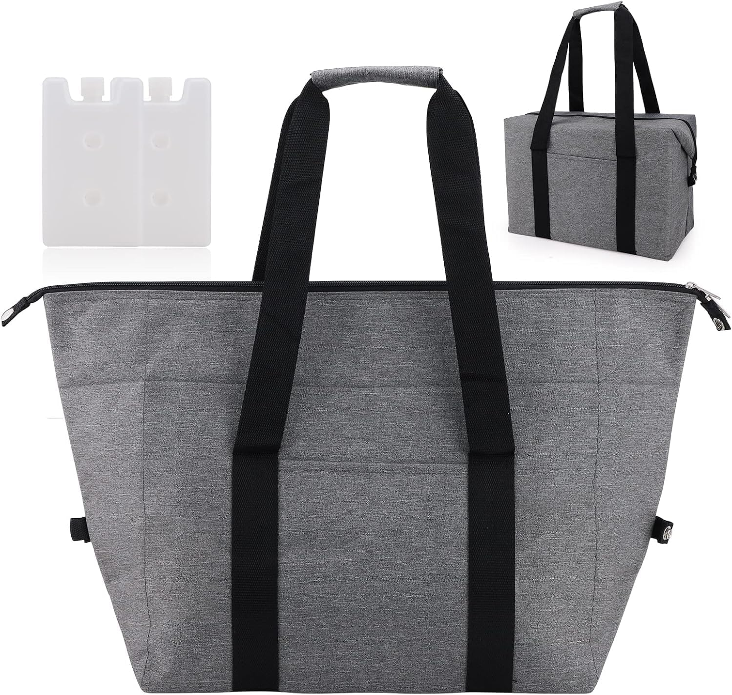 Large Cool Bag 20 L,Foldable Shopping Bag with 2 Cool Box,Grey Picnic Bag with Insulation for Camping,Shopping,Food Transport, Thermal Bag, Insulated Bag for BBQ Fishing Family Outdoor Activities image number 1