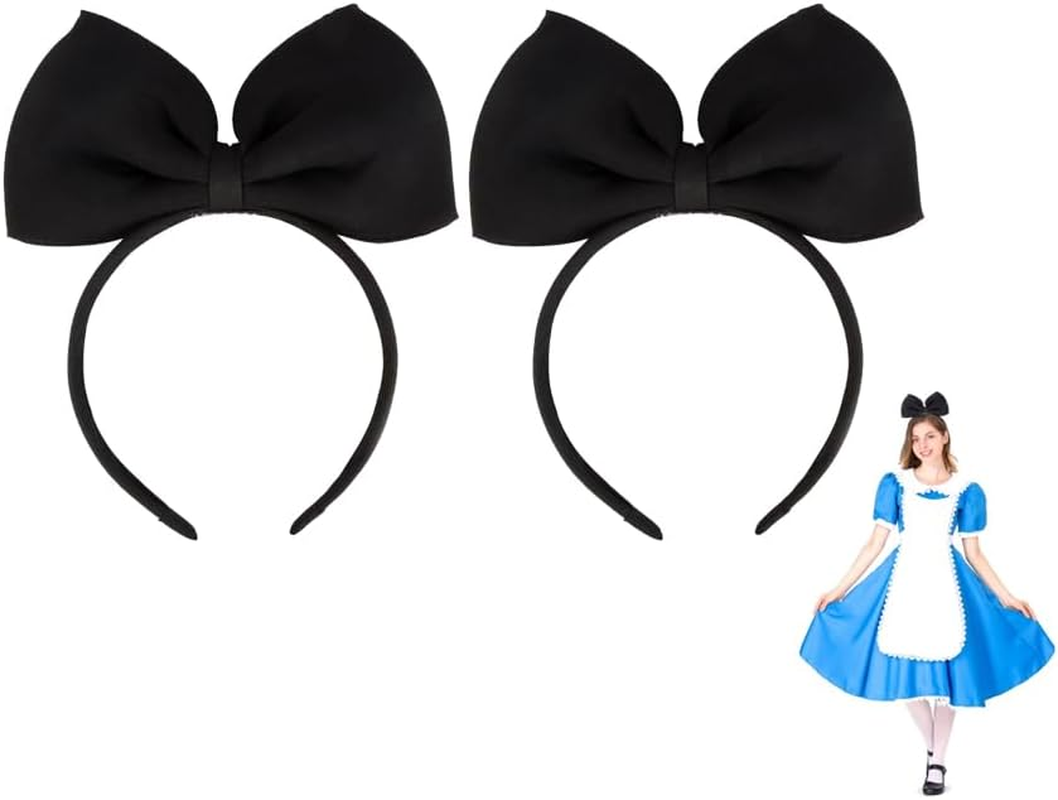 Black Bow Headband, Large Bow Design, Comfortable Fit, Daily Wear, Parties, Photo Shoots+Women, Girls, Cosplay Enthusiasts, Fashion Lovers+Stylish, Durable, Non-Slip+Alice in Wonderland Accessories(2Pcs) image number 5
