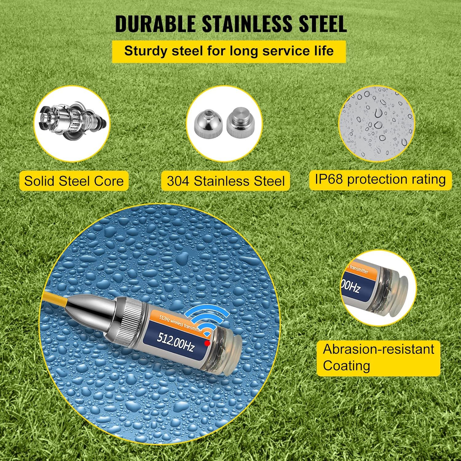 VEVOR Sonde Locator, 512 Hertz Frequency, Rigid Drain Locator with 8/5" and 1/4-20" Connectors for Locating & Detecting Small Sewer & Pipelines, up to 25' Depth Water Line, Flashing for Transmitting