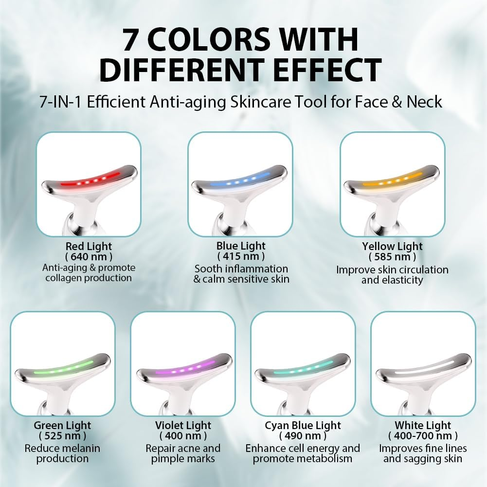 ACWOO Face Massager against Wrinkles, 3-In-1 Neck and Face Massager, Electric EMS Face Massage for Men and Women, 45&deg;C V Face Beauty Meter Facial Device, 7 Coloured LED Modes image number 6