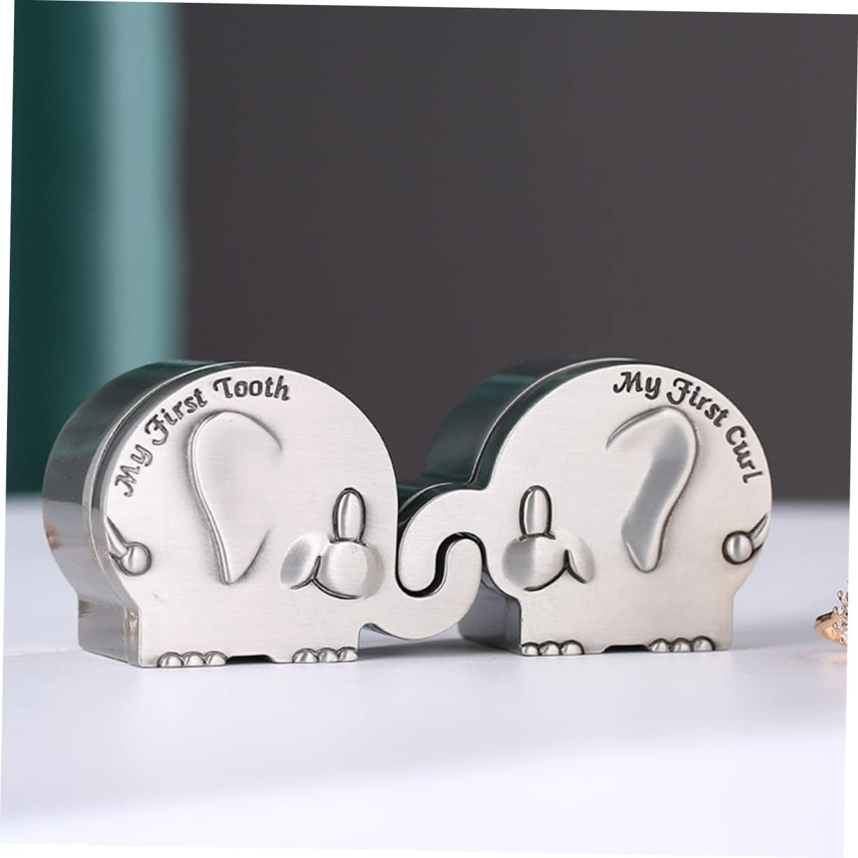 Elephant Shape Newborn Keepsake Box My First Curl Box Metal Small Silver Infant Hair Tooth Storage Case Baby Memory image number 6
