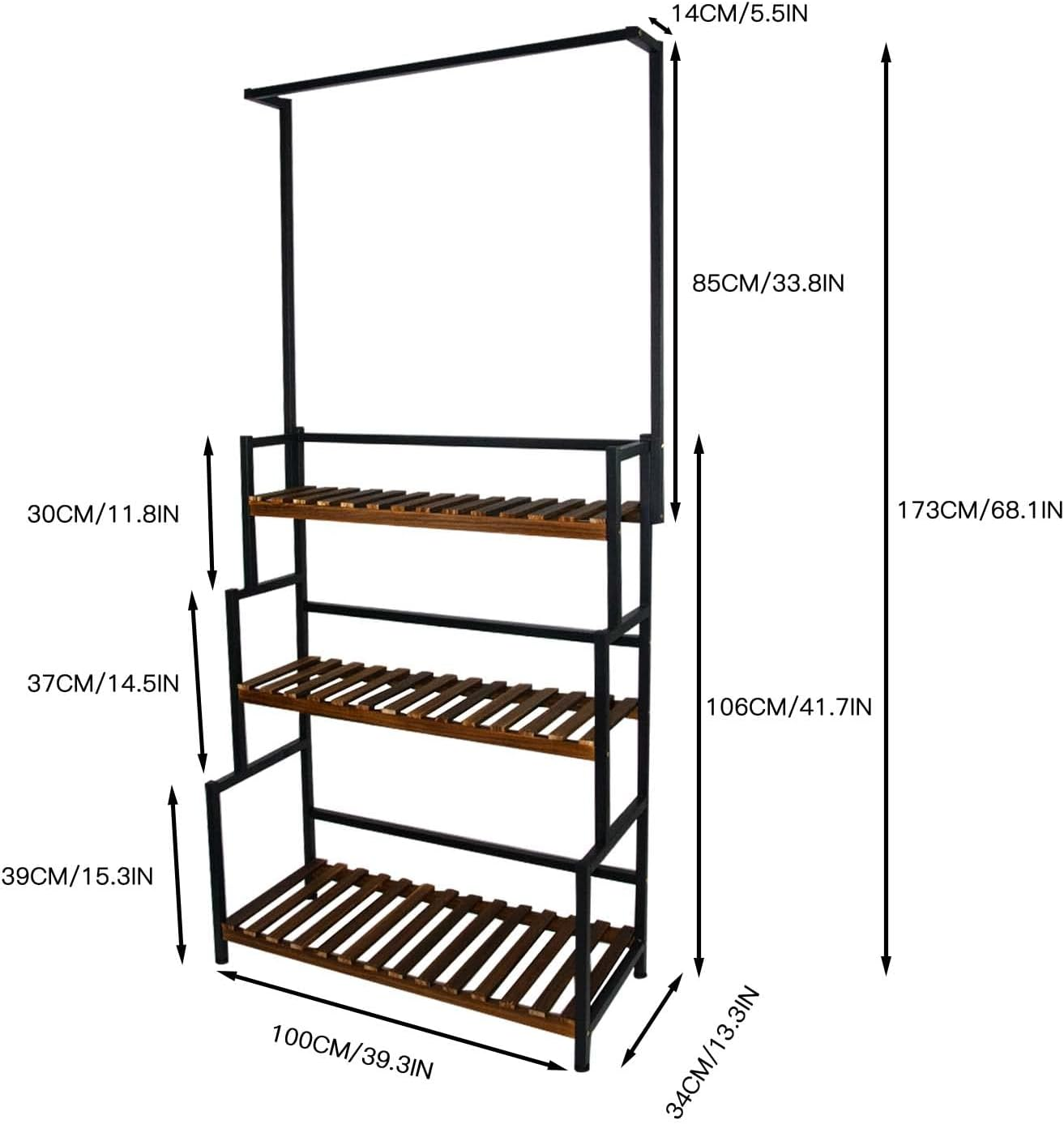 Ikare 3-Tier Heavy Duty Metal Plant Stand, 68 Inch Tall Flower Pot Shelf with Grid Panel, Multi-Tier Organizer Rack for Indoor Outdoor Use in Living Room, Garden, Balcony image number 1